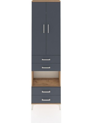 Arges Dolap 4 Raflı 4 Çekmeceli 2 Kapaklı 60X30X221 Çam-Antrasit