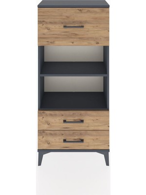 Hyperion Dolap 2 Raflı 3 Çekmeceli 60X44X134 Antrasit-Çam