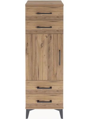 Arges Dolap 2 Raflı 4 Çekmeceli Tek Kapaklı 44X30X134 Çam-Çam