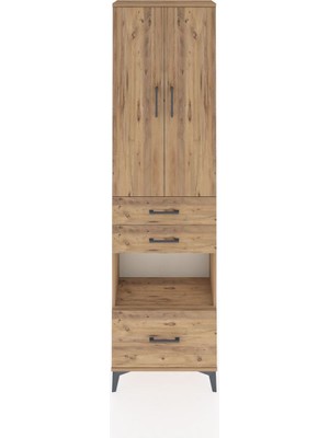 Arges Dolap 3 Raflı 3 Çekmeceli Tek Askılı 60X30X221 Çam-Çam