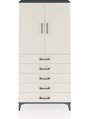 Arges Dolap 3 Raflı 5 Çekmeceli 2 Kapaklı 88X30X182 Antrasit-Aytaşı
