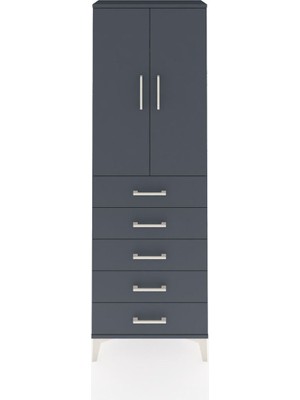 Arges Dolap 3 Raflı 5 Çekmeceli 2 Kapaklı 60X30X182 Antrasit-Antrasit