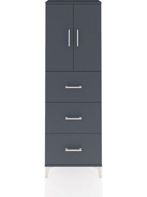 Arges Dolap 3 Raflı 3 Çekmeceli 2 Kapaklı 60X30X182 Antrasit-Antrasit