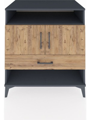 Kronos Şifonyer 3 Raflı Tek Çekmeceli 2 Kapaklı 88X59X96 Antrasit-Çam