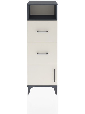 Arges Dolap Tek Raflı 2 Çekmeceli Tek Kapaklı 44X30X134 Antrasit-Aytaşı