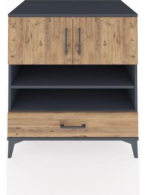 Kronos Şifonyer 4 Raflı Tek Çekmeceli 2 Kapaklı 88X59X96 Antrasit-Çam