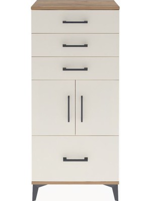 Arges Dolap Tek Raflı 4 Çekmeceli 2 Kapaklı 60X30X134 Çam-Aytaşı