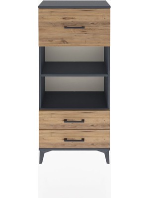 Arges Dolap 2 Raflı 3 Çekmeceli 60X30X134 Antrasit-Çam