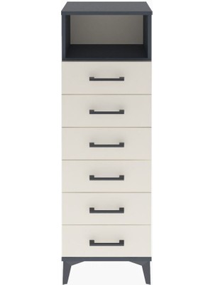 Arges Dolap Tek Raflı 6 Çekmeceli 44X30X134 Antrasit-Aytaşı
