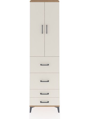Arges Dolap 2 Raflı 4 Çekmeceli Tek Askılı 60X30X221 Çam-Aytaşı