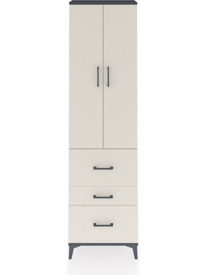 Arges Dolap 3 Raflı 3 Çekmeceli 2 Kapaklı 60X30X221 Antrasit-Aytaşı