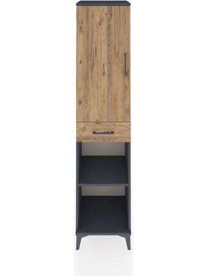 Hyperion Dolap 4 Raflı Tek Çekmeceli Tek Kapaklı 44X44X195 Antrasit-Çam