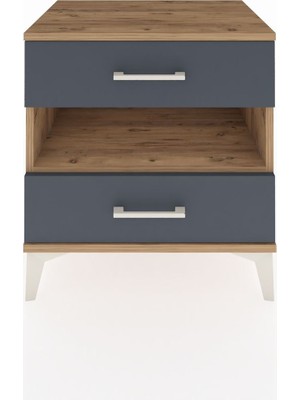 Hyperion Komodin Tek Raflı 2 Çekmeceli 60X44X64 Çam-Antrasit