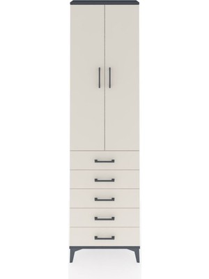 Arges Dolap 2 Raflı 5 Çekmeceli Tek Askılı 60X30X221 Antrasit-Aytaşı