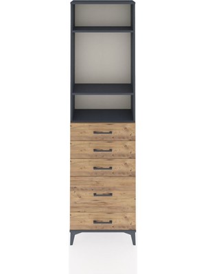 Arges Dolap 3 Raflı 5 Çekmeceli 60X30X221 Antrasit-Çam