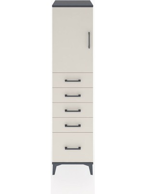 Hyperion Dolap Tek Raflı 5 Çekmeceli Tek Kapaklı 44X44X182 Antrasit-Aytaşı