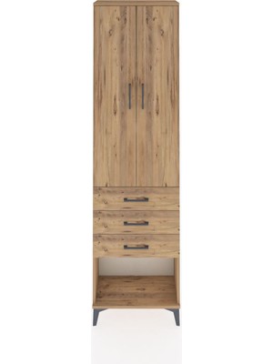 Arges Dolap 3 Raflı 3 Çekmeceli 2 Kapaklı 60X30X221 Çam-Çam