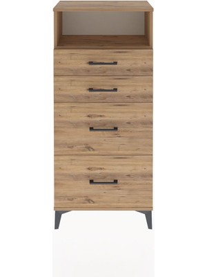 Arges Dolap Tek Raflı 4 Çekmeceli 60X30X134 Çam-Çam