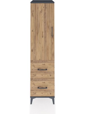 Kronos Dolap 3 Raflı 2 Çekmeceli Tek Kapaklı 44X59X182 Antrasit-Çam