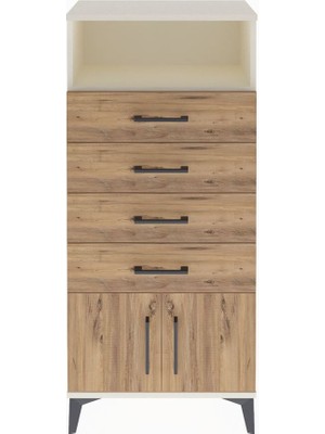 Arges Dolap Tek Raflı 4 Çekmeceli 2 Kapaklı 60X30X134 Aytaşı-Çam