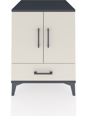 Kronos Komodin 2 Raflı Tek Çekmeceli 2 Kapaklı 60X59X80 Antrasit-Aytaşı