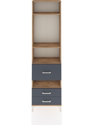 Arges Dolap 4 Raflı 3 Çekmeceli 60X30X221 Çam-Antrasit