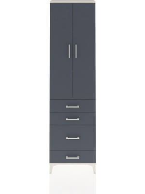 Arges Dolap 3 Raflı 4 Çekmeceli 2 Kapaklı 60X30X221 Aytaşı-Antrasit