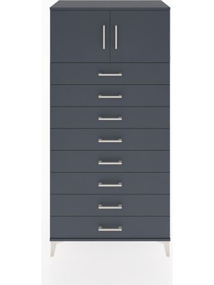 Hyperion Dolap Tek Raflı 8 Çekmeceli 2 Kapaklı 88X44X182 Antrasit-Antrasit