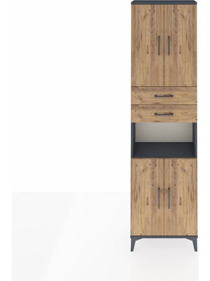 Arges Dolap 4 Raflı 2 Çekmeceli 4 Kapaklı 60X30X221 Antrasit-Çam