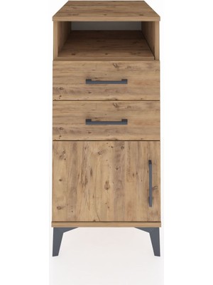Kronos Komodin Tek Raflı 2 Çekmeceli Tek Kapaklı 44X59X96 Çam-Çam