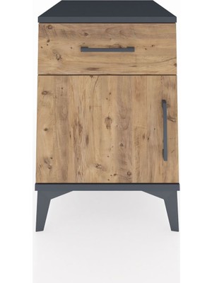 Kronos Komodin Tek Raflı Tek Çekmeceli Tek Kapaklı 44X59X64 Antrasit-Çam