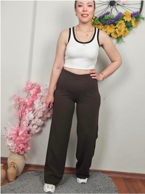 Krep Kumaş Kahve Palazzo Pantolon