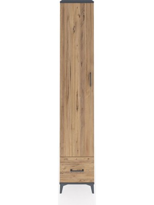 Hyperion Dolap 6 Raflı Tek Çekmeceli Tek Kapaklı 44X44X243 Antrasit-Çam