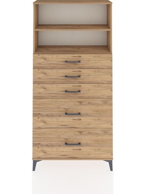 Arges Dolap 2 Raflı 5 Çekmeceli 88X30X182 Çam-Çam