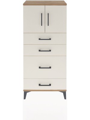 Arges Dolap Tek Raflı 4 Çekmeceli 2 Kapaklı 60X30X134 Çam-Aytaşı