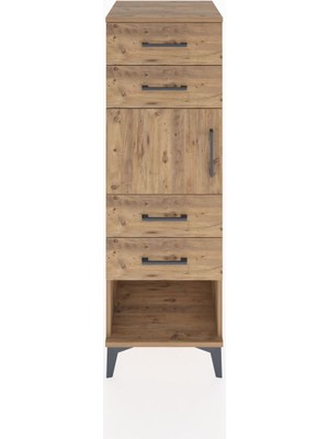 Hyperion Dolap Tek Raflı 4 Çekmeceli Tek Kapaklı 44X44X134 Çam-Çam