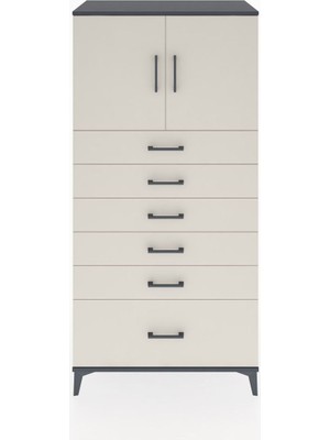 Hyperion Dolap Tek Raflı 6 Çekmeceli 2 Kapaklı 88X44X182 Antrasit-Aytaşı