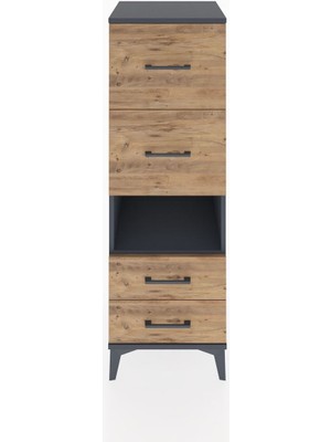Hyperion Dolap Tek Raflı 4 Çekmeceli 44X44X134 Antrasit-Çam