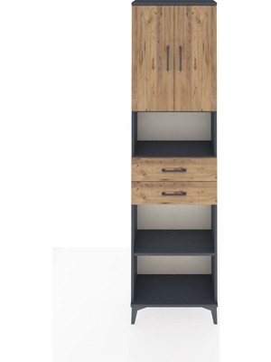 Arges Dolap 4 Raflı 2 Çekmeceli 2 Kapaklı 60X30X221 Antrasit-Çam
