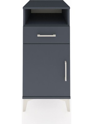 Kronos Komodin 2 Raflı Tek Çekmeceli Tek Kapaklı 44X59X96 Antrasit-Antrasit