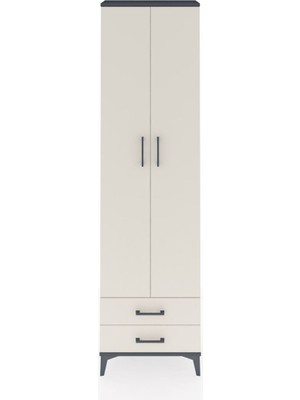 Arges Dolap 5 Raflı 2 Çekmeceli 2 Kapaklı 60X30X221 Antrasit-Aytaşı