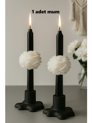 1 Adet Siyah Şamdan Mumu -Özel Tasarım Çiçekli Şamdan Mumu Şakayık Çiçeği