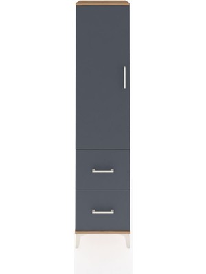 Hyperion Dolap 4 Raflı 2 Çekmeceli Tek Kapaklı 44X44X195 Çam-Antrasit