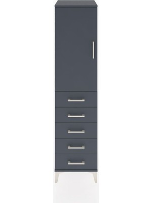 Hyperion Dolap 2 Raflı 5 Çekmeceli Tek Kapaklı 44X44X182 Antrasit-Antrasit
