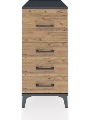 Kronos Komodin 4 Çekmeceli 44X59X96 Antrasit-Çam