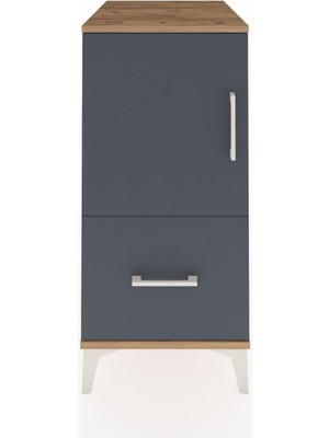 Kronos Komodin 2 Raflı Tek Çekmeceli Tek Kapaklı 44X59X96 Çam-Antrasit