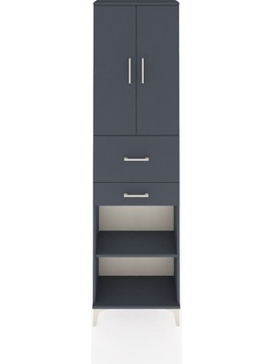 Arges Dolap 4 Raflı 2 Çekmeceli 2 Kapaklı 60X30X221 Antrasit-Antrasit