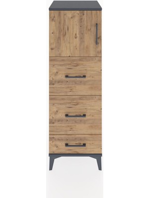 Hyperion Dolap Tek Raflı 3 Çekmeceli Tek Kapaklı 44X44X134 Antrasit-Çam