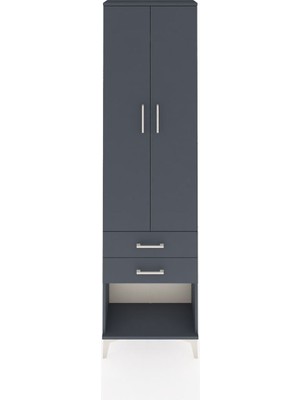 Arges Dolap 4 Raflı 2 Çekmeceli 2 Kapaklı 60X30X221 Antrasit-Antrasit