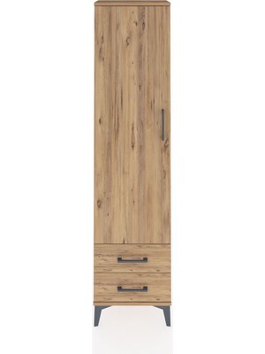 Arges Dolap 5 Raflı 2 Çekmeceli Tek Kapaklı 44X30X182 Çam-Çam